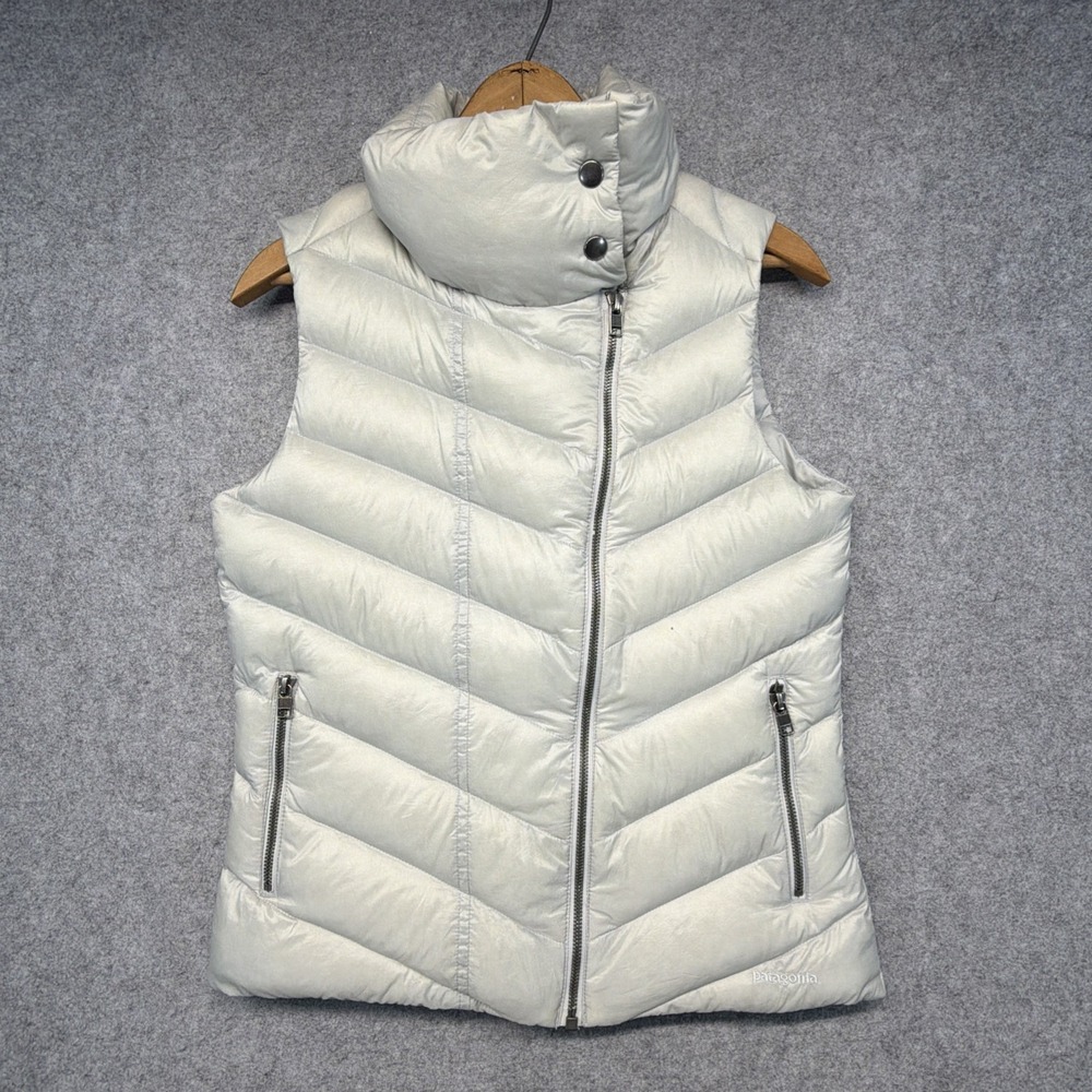 Patagonia Down Puffer Vest Womens Small Gray Asymmetrical Zip Style 28415